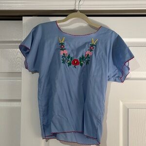 Vintage Embroidered Blue Women's Top